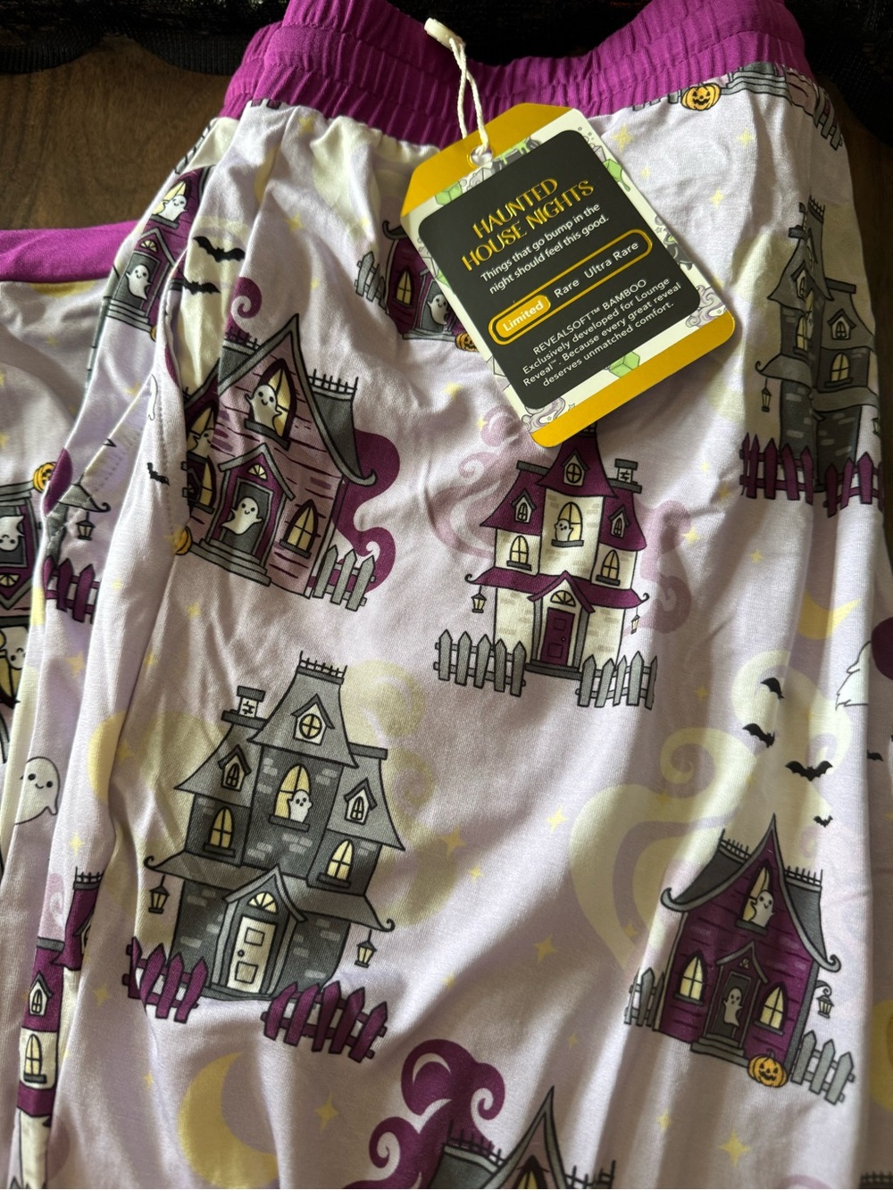 Haunted House Print Pajama Pants - Women's Cozy Sleep Bottoms in Purple
